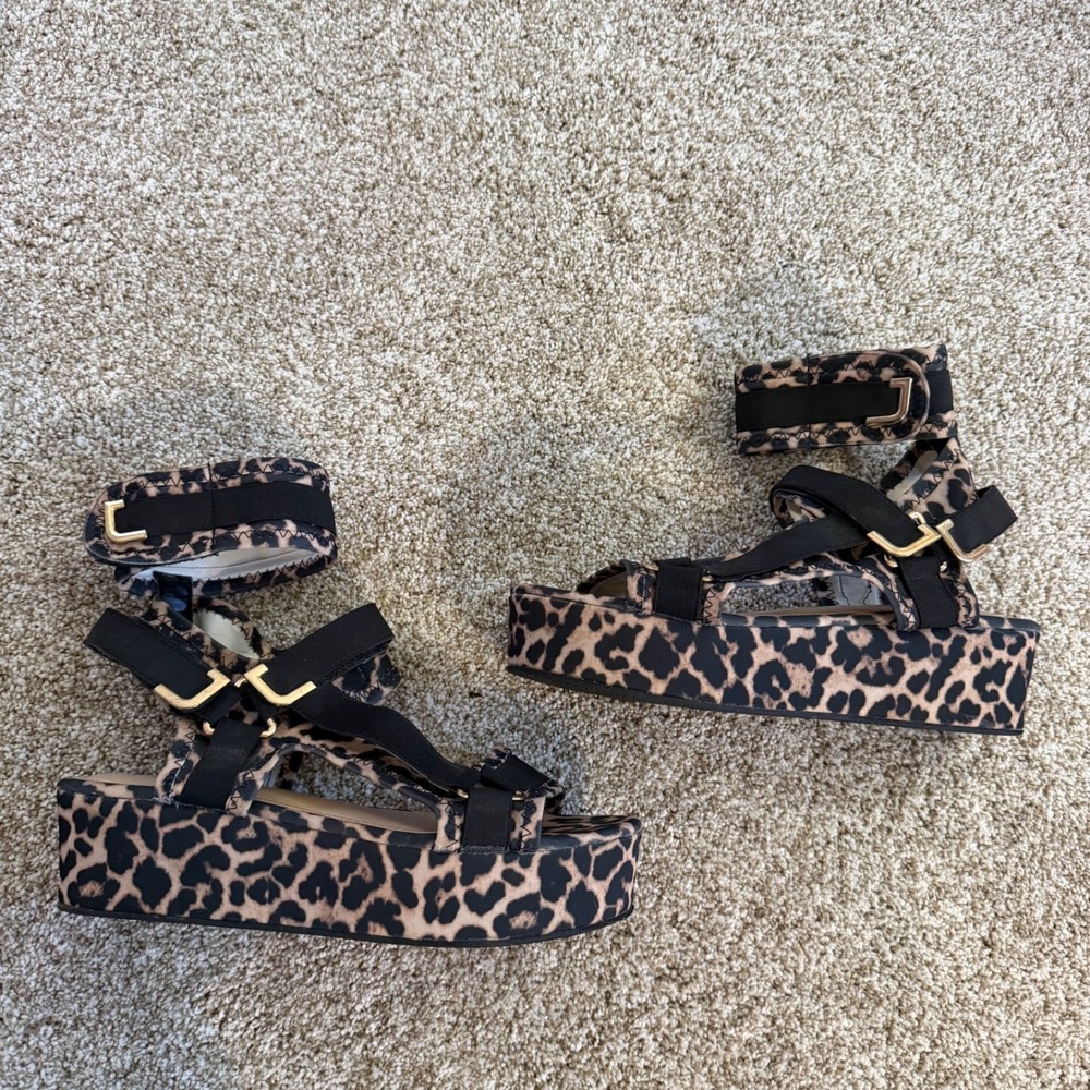 Pazzle Leopard Print Platform Sandals Womens 10 Black Strappy Ankle Strap - Picture 5 of 14
